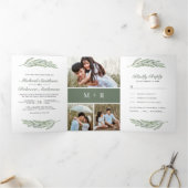 オリーブ離れブランチ写真コラージュ3結婚 in 1's 三つ折り招待状 (内部)