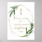オリーブ魅力的葉金ゴールド洗礼ウェルカムサイン ポスター (正面)