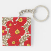オリーブ鮮やかグリーンの赤い花のパタ離れーン キーホルダー (裏面)