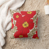 オリーブ鮮やかグリーンの赤い花のパタ離れーン クッション (ブランケット)