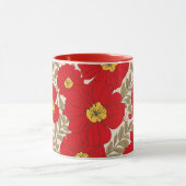 オリーブ鮮やかグリーンの赤い花のパタ離れーン マグカップ (中央)