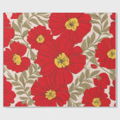 オリーブ鮮やかグリーンの赤い花のパタ離れーン ラッピングペーパー (フラット)