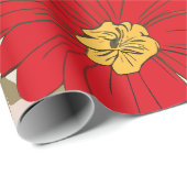 オリーブ鮮やかグリーンの赤い花のパタ離れーン ラッピングペーパー (ロールコーナー)