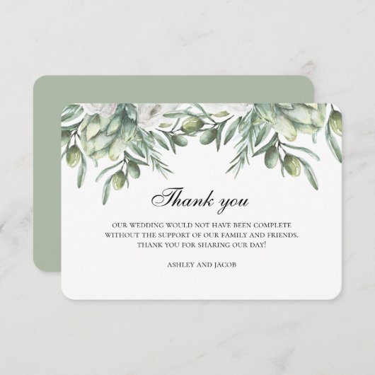 オリーブ、ありがとう。夏のイタリアンウェディングのメモ 招待状 (正面/裏面)