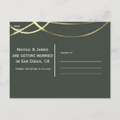 オリーブ アーミー グリーン & ゴールド フェイク フォイル セーブ・ザ・デート 案内ポストカード (裏面)