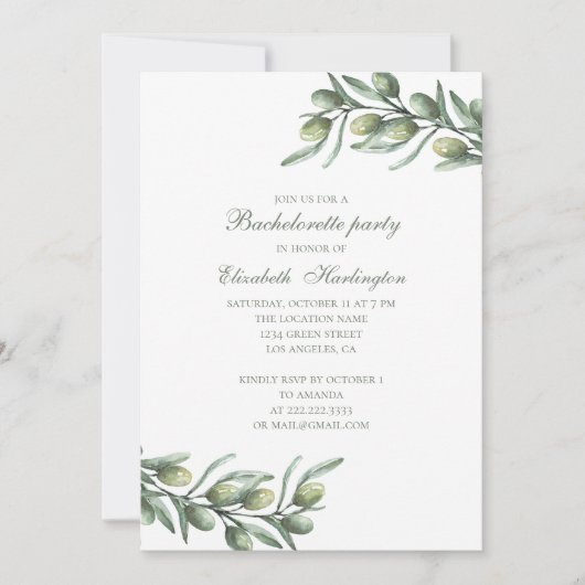 オリーブ。イタリアンバチェロレッテ夏の植物学 招待状 (正面)