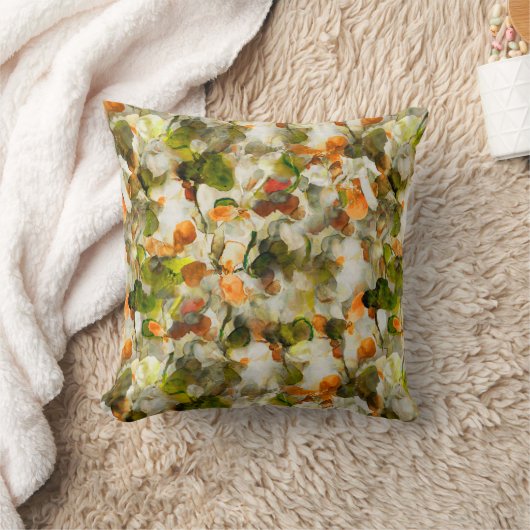 オリーブ&オレンジオータム抽象芸術ウォーターカラーフローラ クッション (ブランケット)