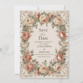 オリーブ&オレン結婚ジヴィンテージアールヌーボーフローラ セーブザデート (正面)