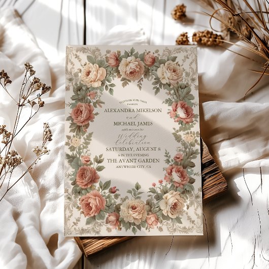 オリーブ&オレン結婚ジヴィンテージアールヌーボーフローラ 招待状