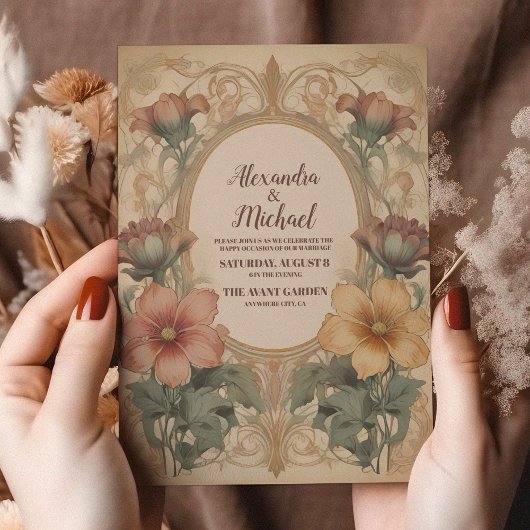 オリーブ&オレン結婚ジヴィンテージアールヌーボーフローラ 招待状