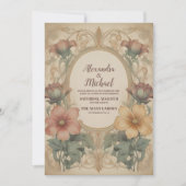 オリーブ&オレン結婚ジヴィンテージアールヌーボーフローラ 招待状 (正面)