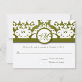 オリーブ・グリーンと金ゴールド・ダマスク結婚・スワーズの反応 出欠カード (裏面)