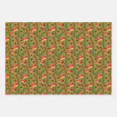 オリーブ・グリーンのキノコ、かぼちゃ、ひまわり ラッピングペーパーシート (正面3)
