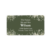 オリーブ・グリーンの住所のデリケート結婚なフローラ ラベル (正面)