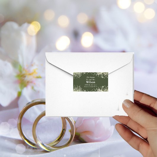 オリーブ・グリーンの住所のデリケート結婚なフローラ ラベル