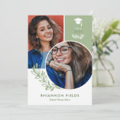 オリーブ・グリーン・オーバーラップ写真卒業 招待状 (スタンド正面)