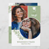 オリーブ・グリーン・オーバーラップ写真卒業 招待状 (正面/裏面)