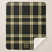 オリーブ・グリーン、クリーム、ブラック・プライド・モノグラム シェルパブランケット (正面)