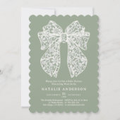 オリーブ・セージ・グリーンの花柄レース・コケッタ・ベイビーシャワー 招待状 (正面)