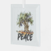 オリーブ・ツリー平和、正義、愛と希望 ガラスオーナメント (正面左)