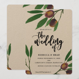 オリーブ トスカーナ ライラック 現代の結婚式招待状 招待状