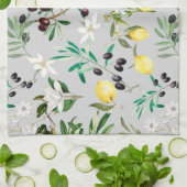 オリーブ，トスカーナ，花地中海の，レモン キッチンタオル (折り畳み)