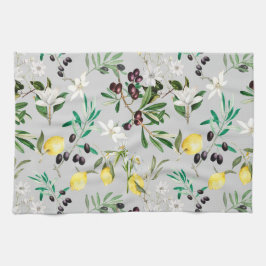 オリーブ，トスカーナ，花地中海の，レモン キッチンタオル