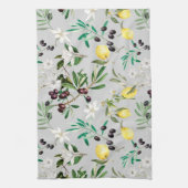 オリーブ，トスカーナ，花地中海の，レモン キッチンタオル (縦)