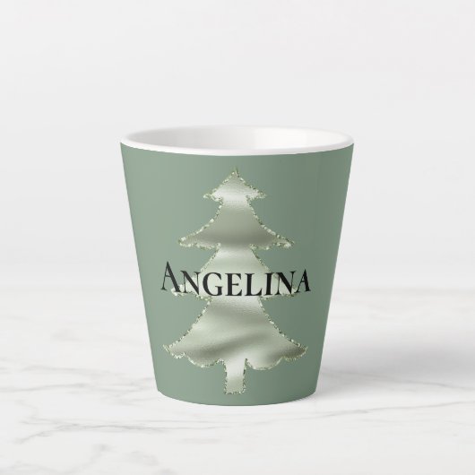 オリーブ・ピスタチオ・ミントグリーンのクリスマスツリー カフェラテマグ (正面)