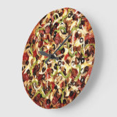 オリーブ・ペッパー・オニオン・ソーセージ・ピザ・タイム ラージ壁時計 (傾斜)