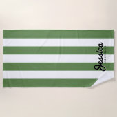 オリーブ&ホワイトストライプ | ブライドメイドビーチタオル ビーチタオル (正面)