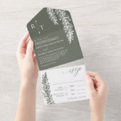 オリーブ·ホワイト·モノグラムのグリー結婚ニングズ オールインワン招待状 (貼ってはがせる)