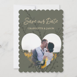オリーブ モダン フォト ハート フレーム Save The Date 招待状