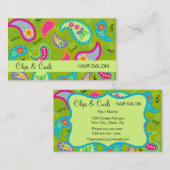 オリーブ&ライムグリーンモダンペイズリーパターン 名刺 (正面/裏面)