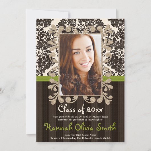 オリーブ ヴィンテージ ライラック フレーム 卒業発表 招待状 (正面)