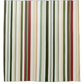 オリーブ、緑、赤ストライプ色 シャワーカーテン (正面)