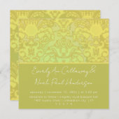 オリーブ&金ゴールドダマスクウェディング招待状 招待状 (正面/裏面)