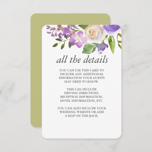 オリーブ | Chic Lavenderフローラ結婚ズゲスト詳細 招待状 (正面/裏面)