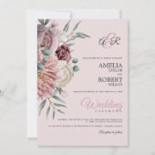 オリー素朴ブグリーンのピンクフローラ 招待状 (正面)