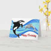 オルカとドルフィンインザウェーブズ誕生日 カード (黄色い花)