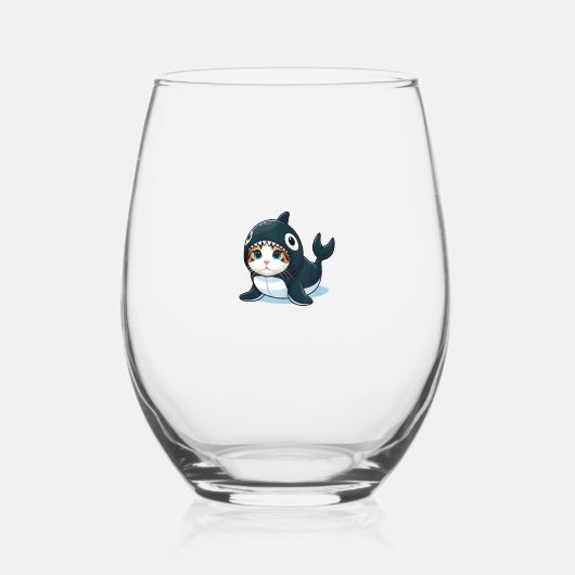 オルカの衣装を着た猫 ステムなしワイングラス (正面)