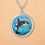 オルカアート シルバープレートネックレス<br><div class="desc">荒海で泳ぐオルカ油彩デザイン</div>