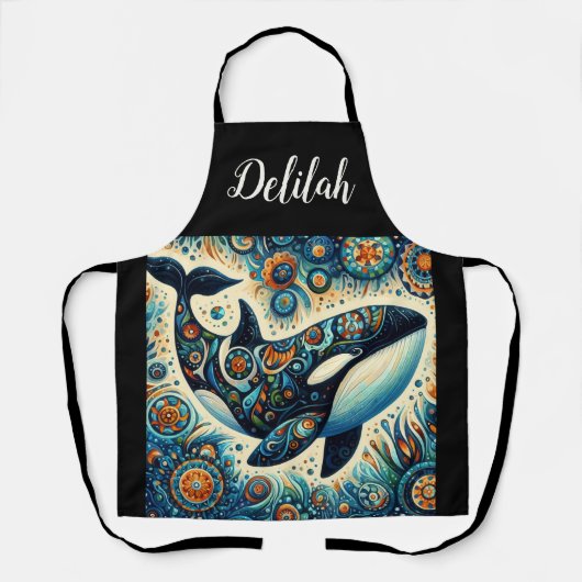 オルカキラークジラお洒落フローラ航海のビーチ エプロン (正面)