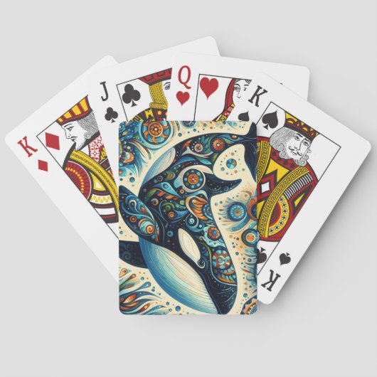 オルカキラークジラお洒落フローラ航海のビーチ トランプ (裏面)