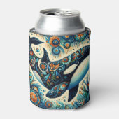 オルカキラークジラお洒落フローラ航海のビーチ 缶クーラー (缶正面)