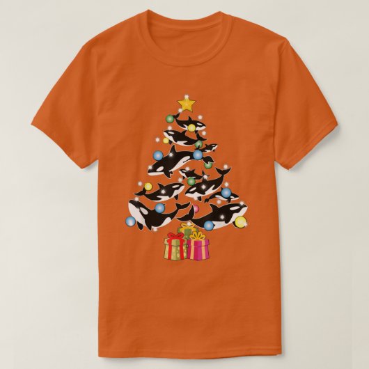 オルカキラークジラとクリスマスツリーオルカクリスマ Tシャツ (デザイン正面)