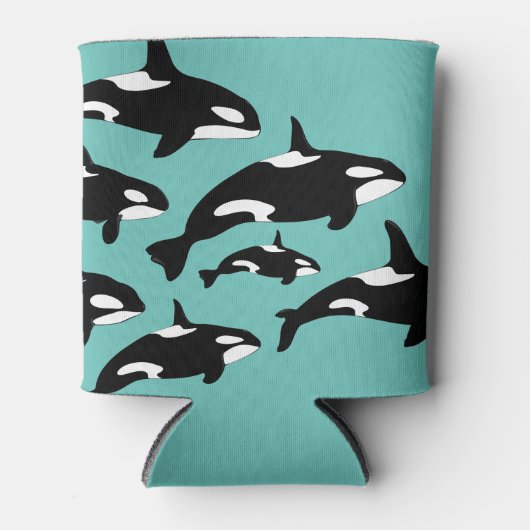 オルカキラークジラ模様（青は白と黒） 缶クーラー (正面)