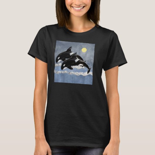 オルカキラークジラ海ヴィンテージ油グラフィックプルホ Tシャツ (正面)