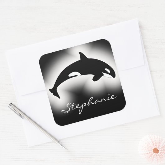 オルカキラークジラ白黒自然名前をカスタムする スクエアシール (封筒)