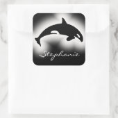 オルカキラークジラ白黒自然名前をカスタムする スクエアシール (バッグ)